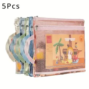 Mesh Zipper Storage Bag, 5 Counts/set Double-layer Nylon Organizer Pouch with Handle, Breathable A4 Size File Folder for Home, School, Office