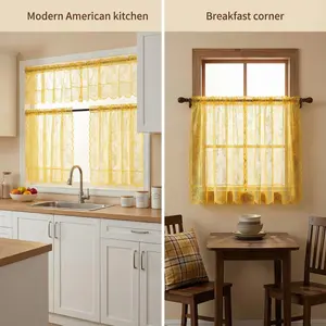Window Wear 4 Panels 26X36Inch & 3Panels 52X18+2X26X36Inch Blush Kitchen Curtains Green Lace Semi Transparent 100% Polyester Fiber For Living Room Christmas Decor Machine Washable Pole Wearing L46