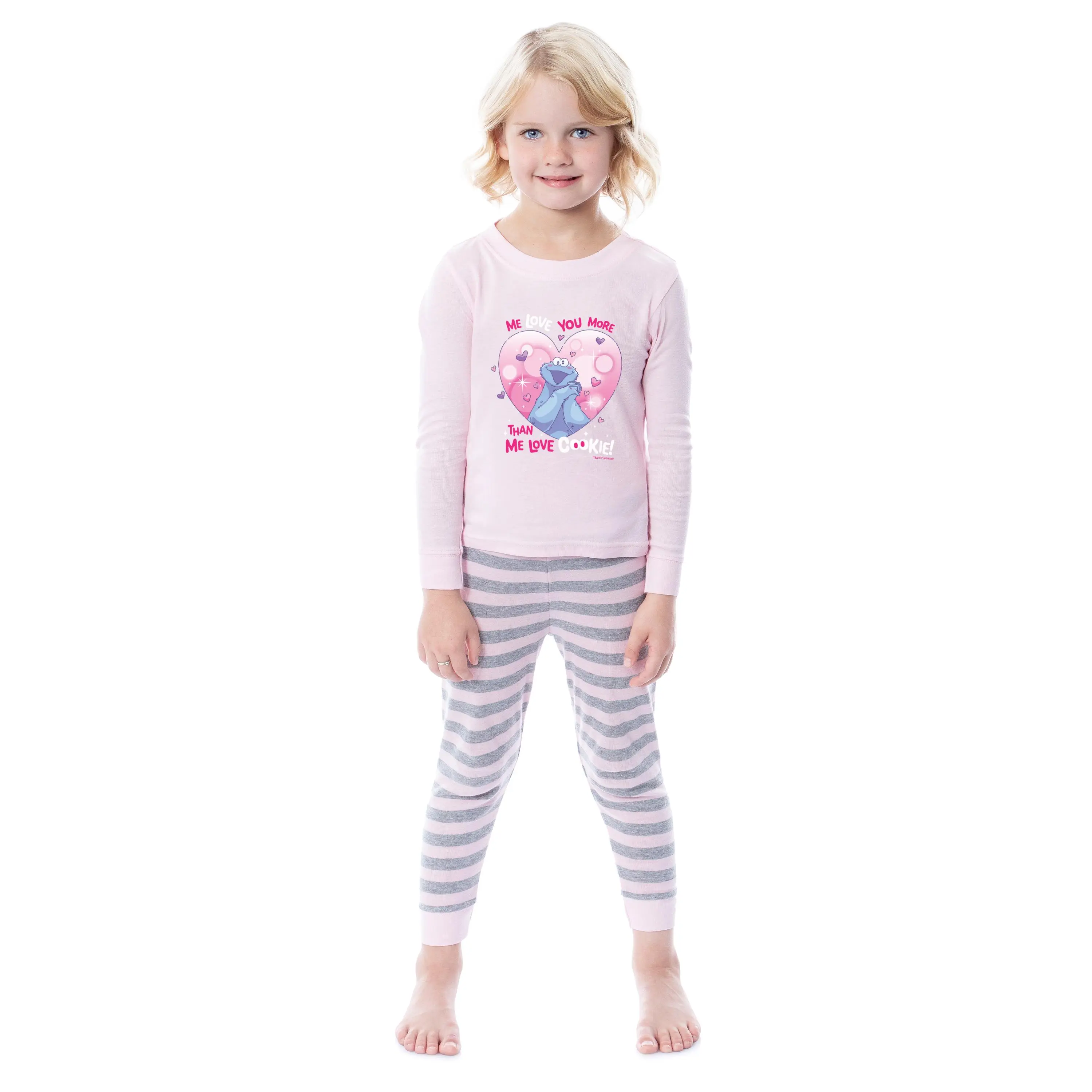 Sesame Street Girls' Cookie Monster Love 2 Piece Long Sleeve Pajama Set