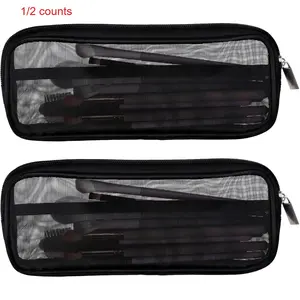1/2 PCS/Set Mesh Makeup Brush Bag Clear Travel Makeup Brush Holder Portable Mesh Travel Toiletry Bag with Zipper, Transparent Makeup Brush Storage Bag Cosmetics Brushes Organizer Makeup Organizer Pouch
