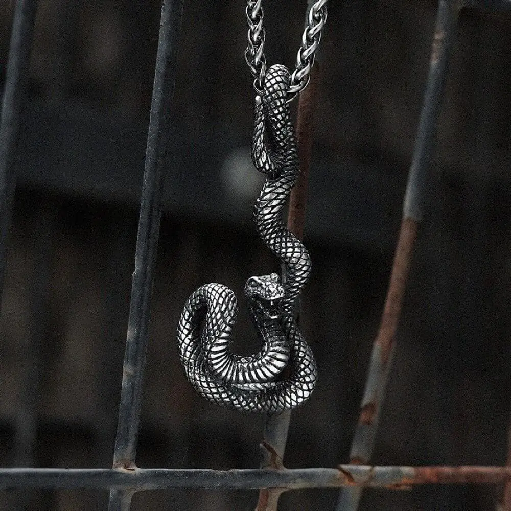 GTHIC Vintage Coiled Snake Stainless Steel Pendant with Adjustable Chain, Snake Themed Fashion Jewelry for Daily Wear, Snake Themed Jewelry
