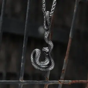 GTHIC Vintage Coiled Snake Stainless Steel Animal Pendant Fashion Jewelry for Daily Wear