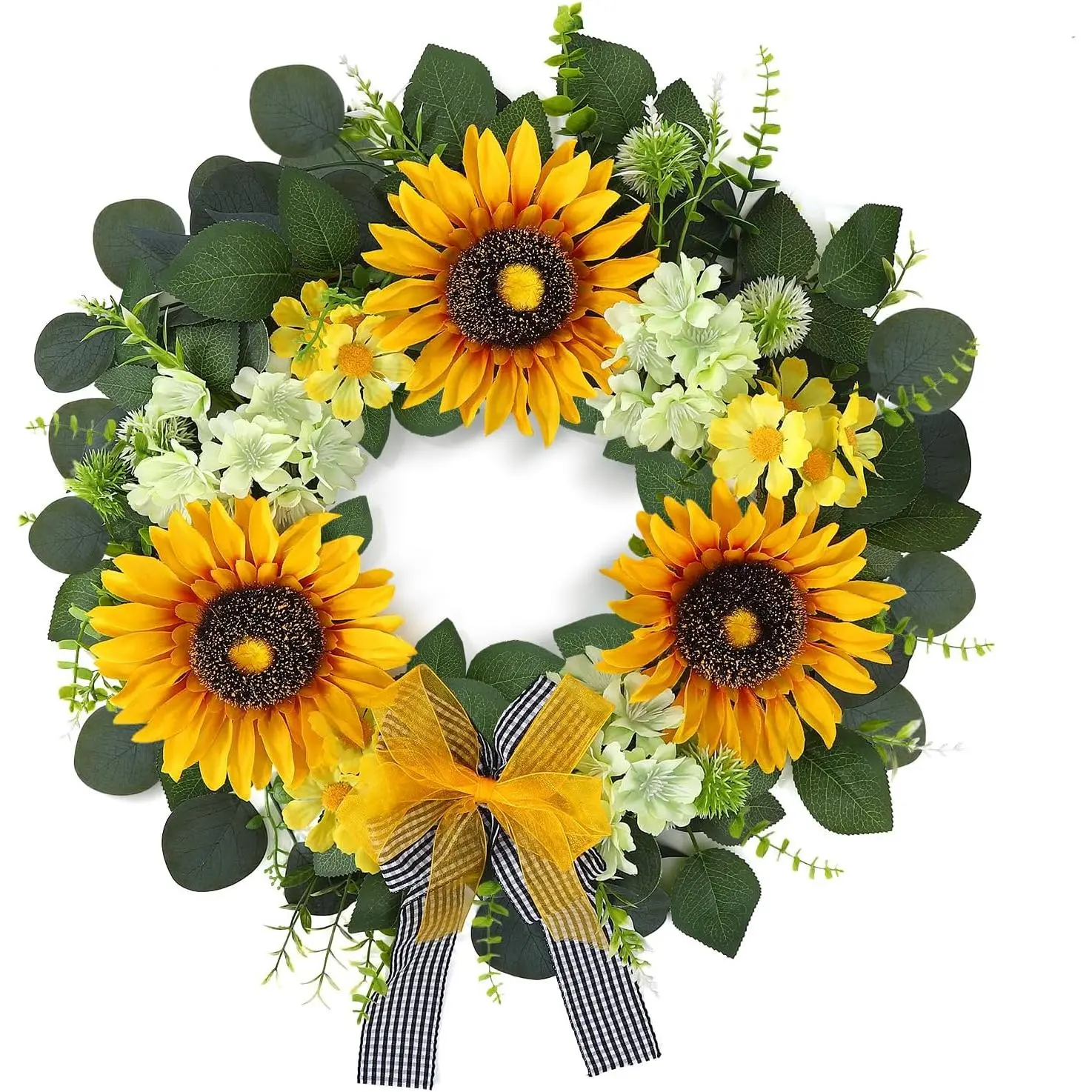 Sunflower Wreaths for Front Door 20 Inch Artificial Spring Summer Wreath Sunflower Wall Decor Wreath with Burlap Bow for Home Wedding Farmhouse Holiday