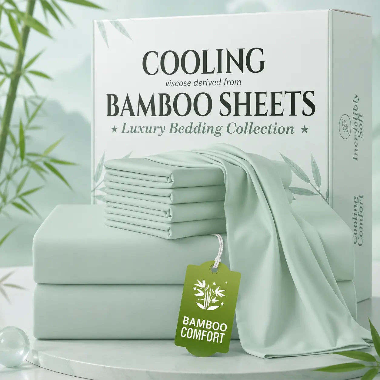 Jollyvogue Extra Deep Pocket Bamboo Sheets - 6 Pcs Breathable & Cooling Bamboo Bed Sheets for Hot Sleepers, Breathable & Moisture Wicking, Hotel Luxury Bedding Set with Deep Pockets With 16-Inch Deep Pocket , Twin/Full/Queen/King Size Pillowcase Sets