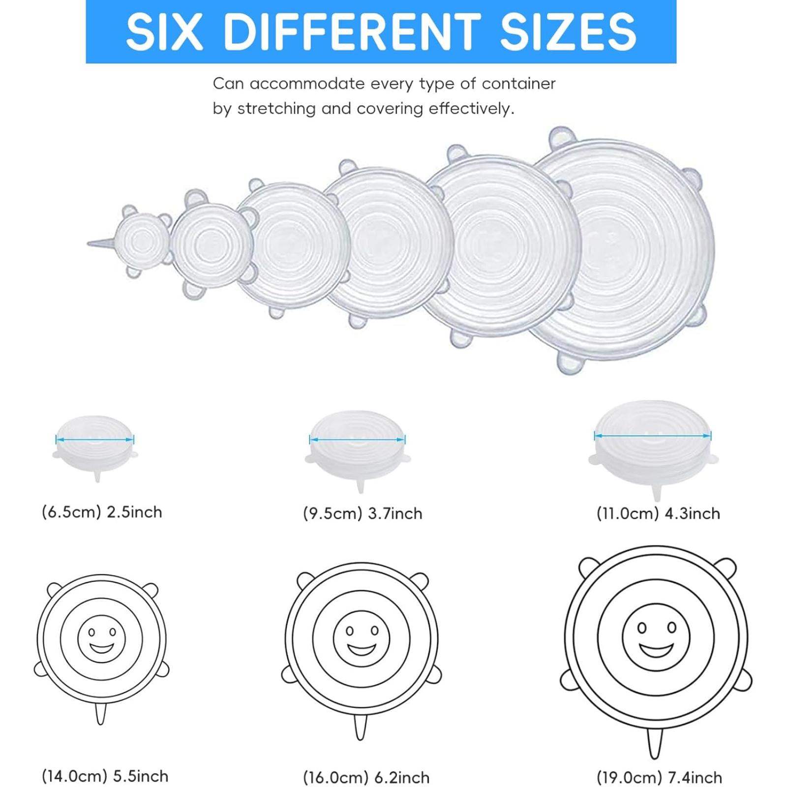 12PCS Reusable Silicone Stretch Lids for Food Storage 6 Sizes Airtight Seal for Bowls Cups Jars Microwave Freezer Safe BPA Free