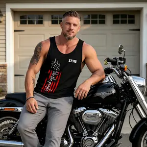 1776 American Flag Gradient Colored Shirt (Men's Style) | Patriotic Sleeveless Shirt | Fitness and Leisure Sports Tank Top