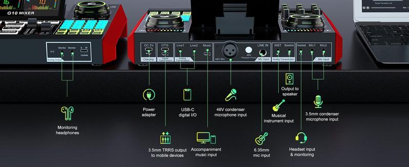 Tenlamp G10-Series Audio Mixer, Live Sound Card with XLR Microphone Connector, Professional Chipset, 48V Phantom Power Supply, One Touch Noise Reduction, One Touch Voice Change for Podcast,Recording,Vocal,Game Voice#TikTokShopBlackFriday