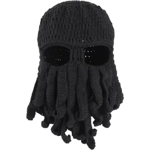 Beard Beanie Hat Knit Funny Pirate Hat Winter Octopus Hat Windproof Warm Squid Mask for Men Women Hallowee