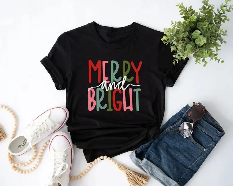 Merry and Bright Shirt, Merry and Bright Christmas Tee, Cute Christmas Shirt, Christmas t-shirt, Merry Christmas, Christmas Shirt for Her Comfort Cotton