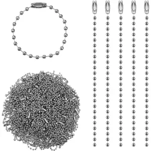 200 Pcs Ball Bead Chain, 4 Inch Silver Keychain Rings with Connectors, Small Metal Ball Chain for Crafts, Dog Tag, Hanging Decoration, Easy to Cut & Assemble