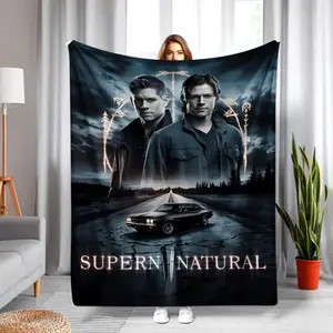 1pc Supernatural TV Show Blanket - Dean & Sam Winchester Design, Lightweight Warm Flannel Throw for Bed, Sofa, Camping, Travel - All-Season Cozy Gift for Fans, Birthday, Halloween, Supernatural Party Decorations - Skin-friendly, lightweight and soft