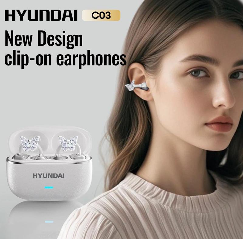 HYUNDAI C03 Clip-On Wireless Headphones with DT6.0 Pulse Directional Technology, 360° ACS Panoramic Sound, IPX5 Waterproof Audio Earbuds for Music & Phone Calls, Comfortable for Sports & Workouts