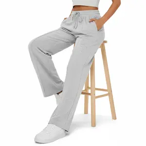 Womens Wide Leg Sweatpant Hight Waisted Thermal Lined Baggy Lounge Outside Fashion Pants with Pockets Warm Cotton Casual