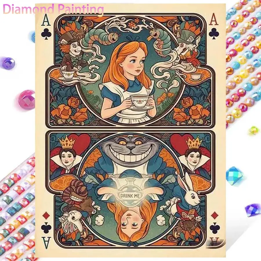 1 DIY diamond painting kit, 5D diamond art set, DIY decoration, Wonderland tea party diamond painting kit with full round diamonds, mosaic, diamond art, DIY art home decor, suitable for Christmas.