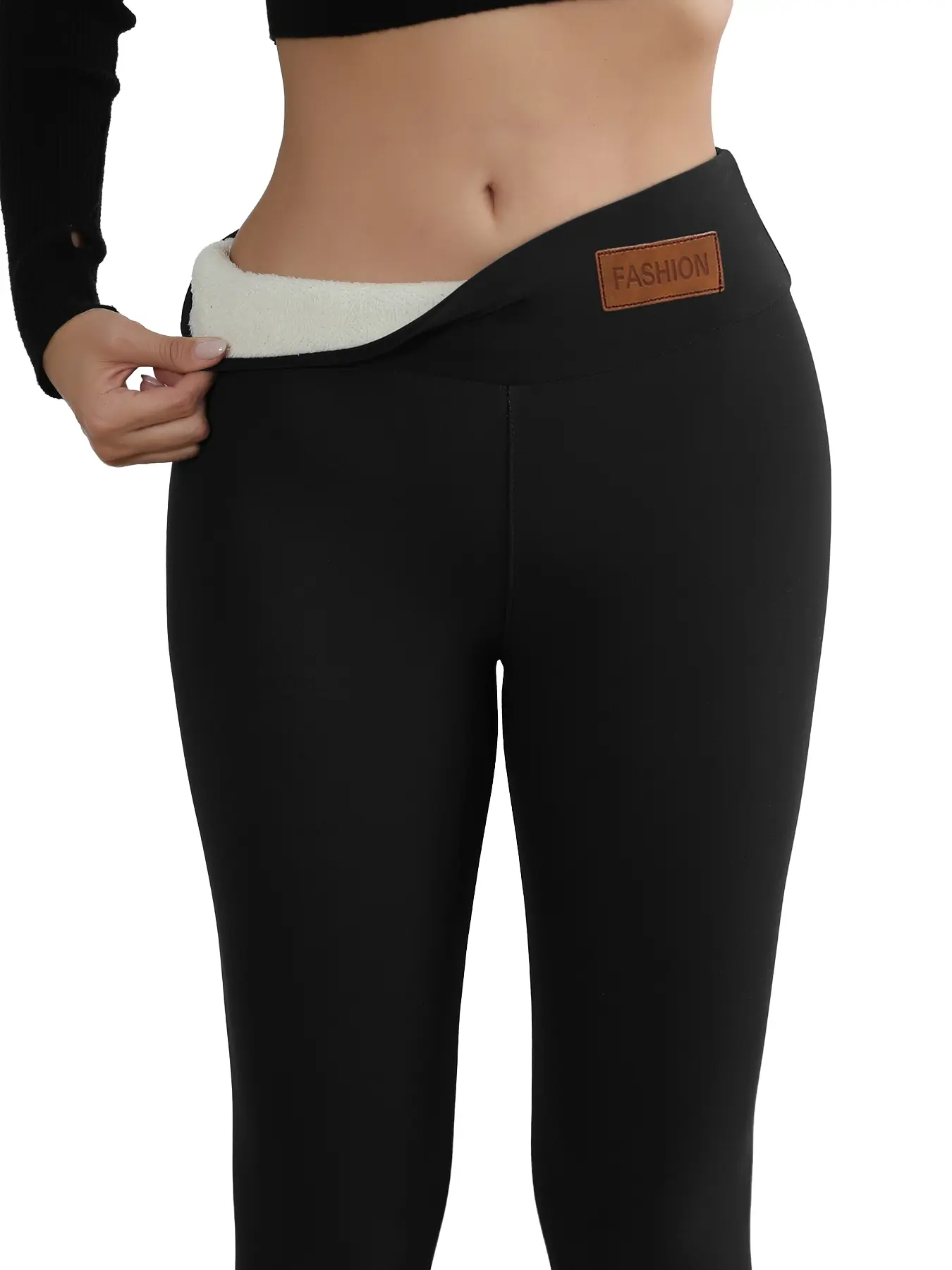 Women's Winter Thickened Thermal Warm And Velvet Basic Leggings, Fit, Minimalist High Waist Design, Waist Labeling, Casual Elastic Leggings, Comfortable Daily Wear For Women's Clothing