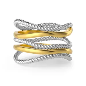 Aprilery Classic Twisted Two Tone Ring – Timeless Design for Women & Girls, Versatile Jewelry for Everyday Wear