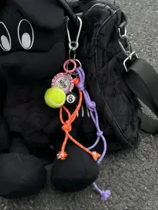 High-Value Colorful Braided Rope Tennis Ball Keychain, Book Bag Decoration, Fashion Accessory, Unisex Couple Gift