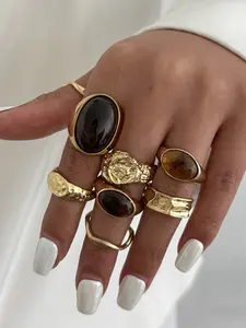8 Piece Vintage Gemstone Open Ring Set, Stackable Rings, Luxurious Simple Irregular Rings, Fashion Jewelry Accessories for Women, All Seasons Wear, Fashionable Jewelry, Stackable Finger Rings