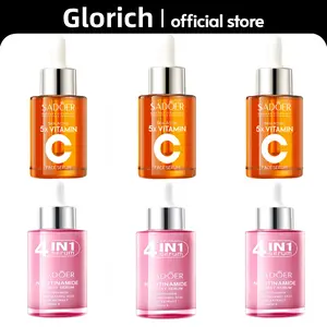 【BUY 1 GET 2 FREE】3 PCS 5X Vitamin C Face Serum & 3 PCS Korean 4-in-1 Super Essence Lotion Moisturizing Face Cream Moisturizing, Pore Care-Hydration & Nourishing Facial Essence Nicotinamide Glossy Serum for all Skins  Gift for Women (30ml) Dropper