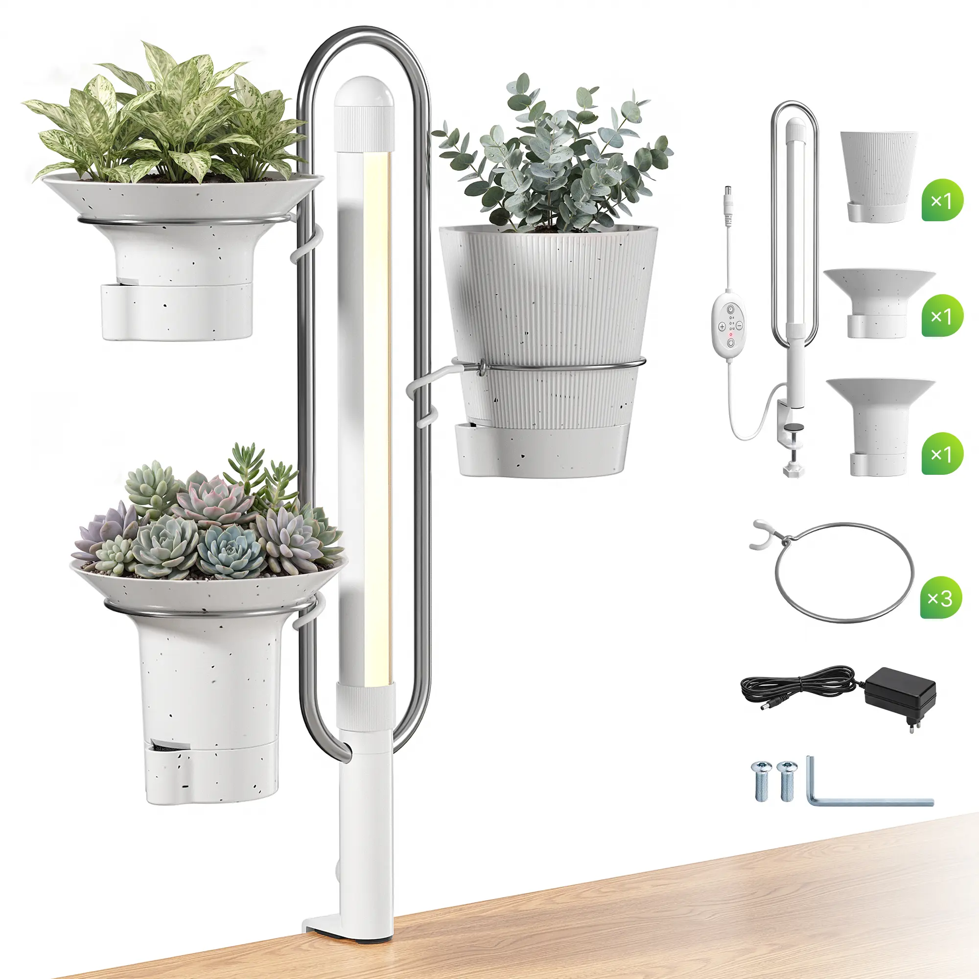 SUNCOZE Self-Watering Planter Pot with Full Spectrum Grow Light - Clamping Height-Adjustable Plant Hanger, Auto Hydration, Timer, 10 Dimmable Levels - Grow Lights for Indoor Plants, Indoor Gardening System for Home Office