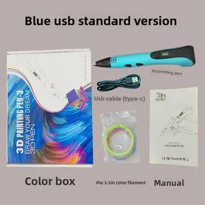3D Printing Pen for Kids - Blue USB Standard Version, PLA Consumables, Low-Temperature Safe, Wireless, Rechargeable, Easy to Use, Creative Fun, Educational DIY Toy Gift