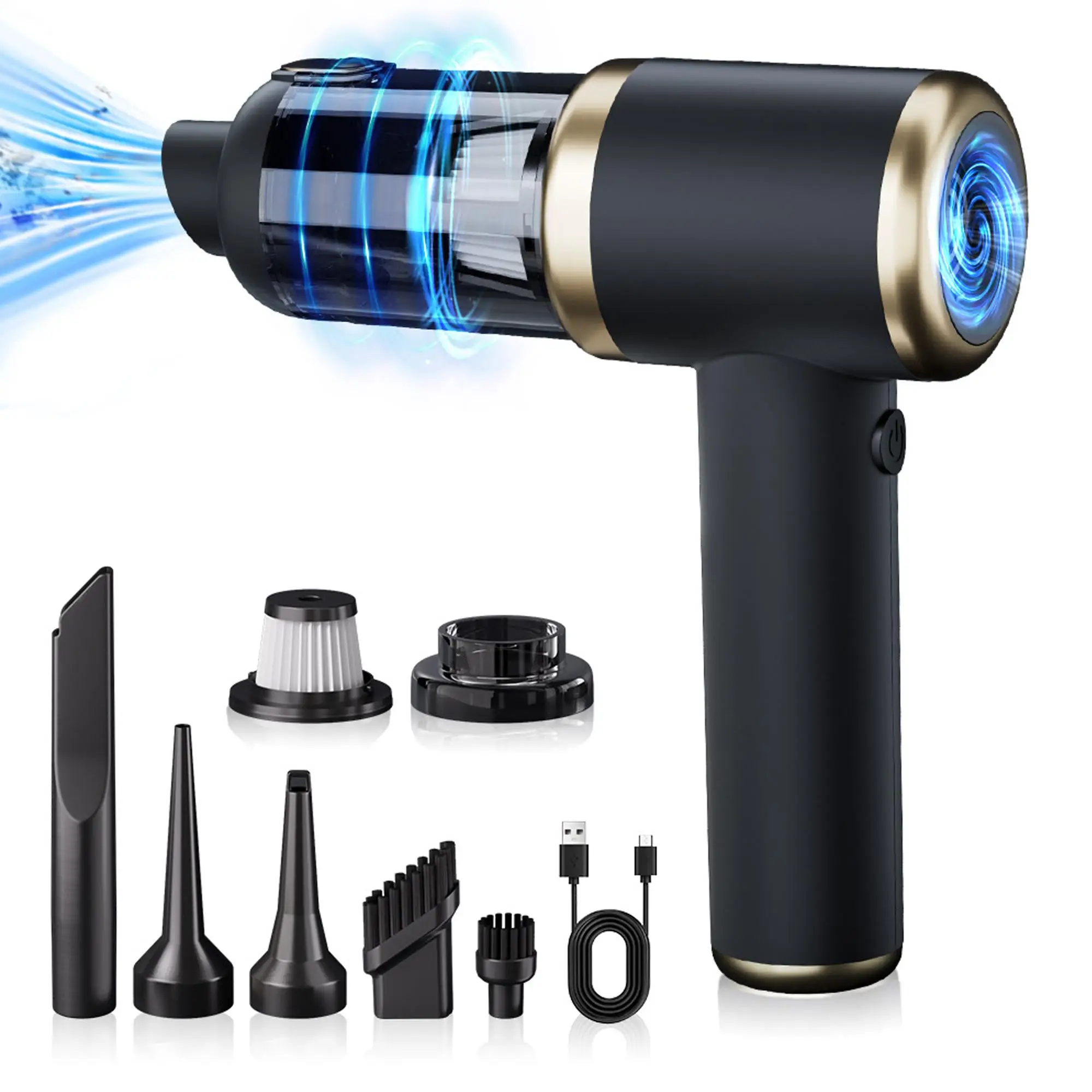 4 In 1 5500Pa Portable Car Cordless Vacuum Cleaner, Reusable Electric Air Duster with Replacement Brush Head, Cordless Dust Collector, Electric Brooms