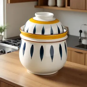 Set of 3 Ceramic Fermentation Containers with Lids, Ideal for Kimchi and Sauerkraut, Airtight Sealing, Kitchen Storage Solution, Food Containers