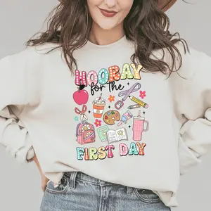 Dalmatian Dots Hooray For The First Day, Groovy Retro Groovy First Day Of School, Happy To See Your Face, Back To School, Teacher Students Gift Sweater