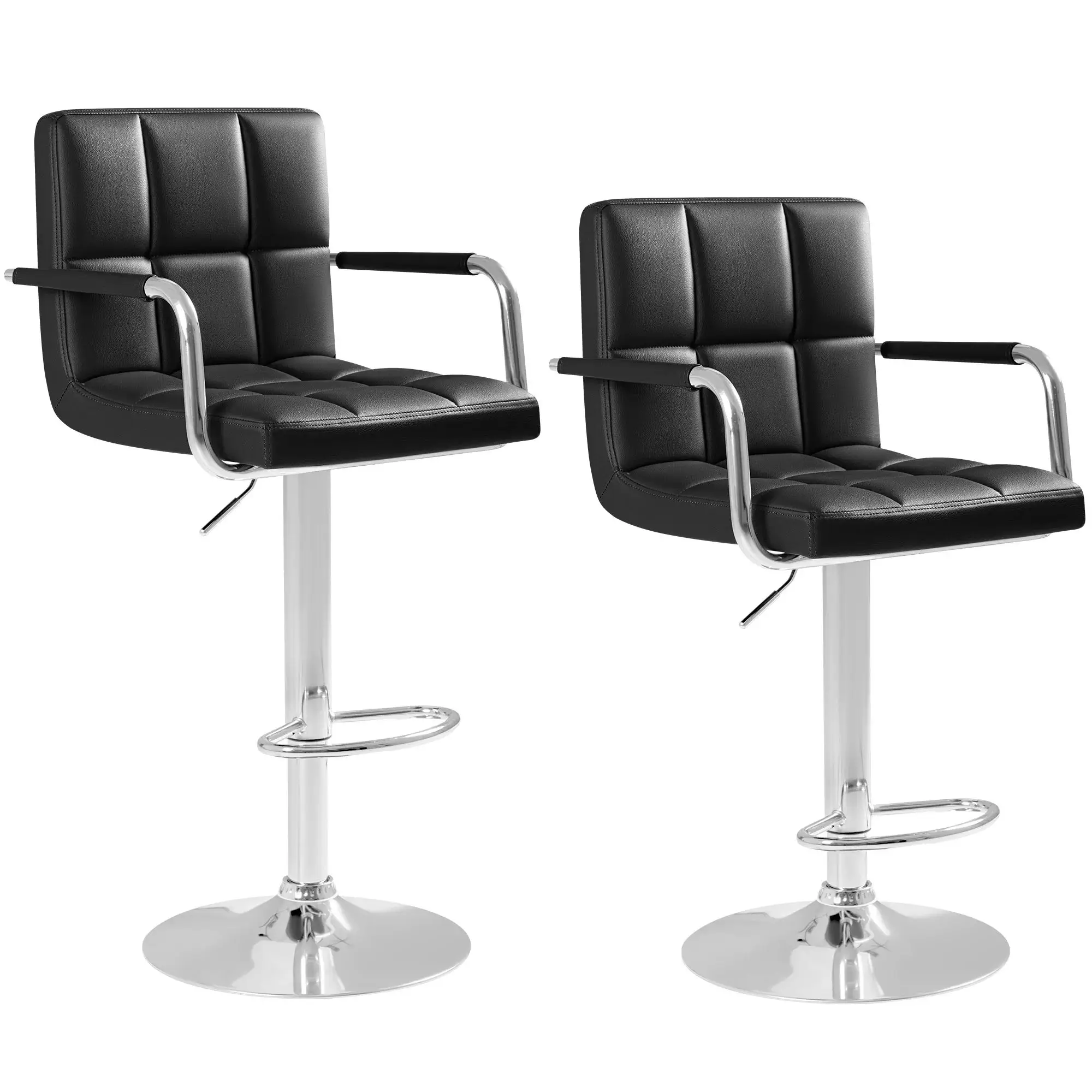 HOMALL Bar Stools Set of 2 Modern PU Leather Height Adjustable Hydraulic Kitchen Counter Square Island Swivel Barstool with Armrest