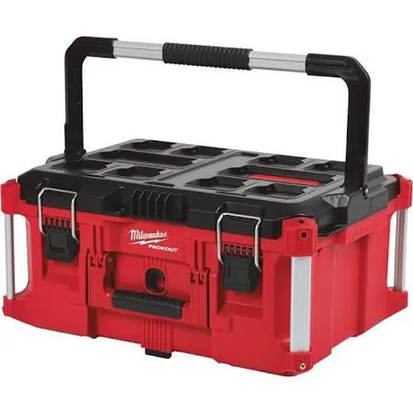 Milwaukee Electric Packout Tool Case - Integrated Organizer Bins, Metal Locking Latch, 22x16x11in IP65 Weatherproof Sealed, Water Resistant Tool & Hardware Storage Solution