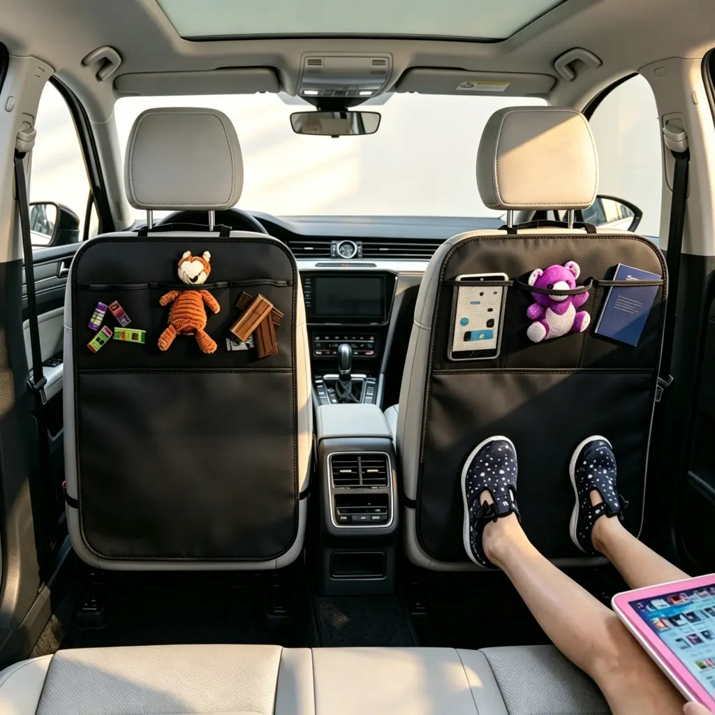 2-Pack X-Large Car Back Seat Kick Mats, Waterproof Seat Protectors with 3 Storage Pockets, Dirt Mud Scratch Guard for Kids