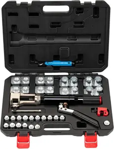 Hydraulic Brake Line Flaring Tool Kit, 33PCS 45° Double & Single, Brake Tool Kit for 3/16"-1/2" Copper & Steel Tubing, with Cutter & Deburrer, Automotive Hydraulic Flaring Tool