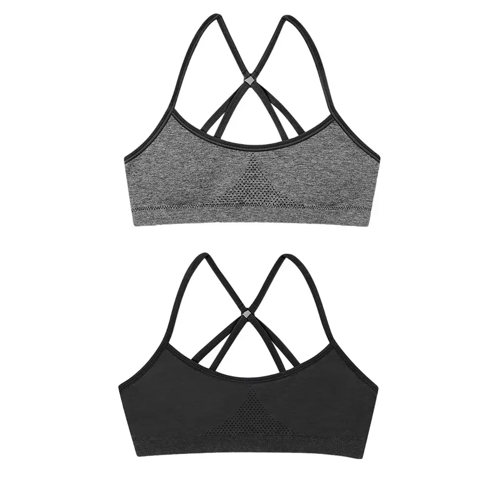 Hanes Girls 2pk Seamless Foam Strappy Back Wirefree Bralette Gray Black L Comfort Fabric Comfort Fabric Fit Spandex Womenswear Clothing