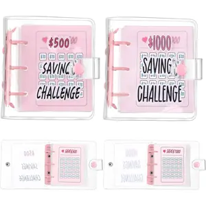 2 Pcs 1000 Dollar Saving Challenge, Little Bitty Bucks 500 Savings Book, Mini Binder with Cash Envelopes, Cash Binder for Budgeting Reusable Budget Book (Pink)