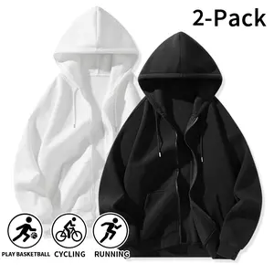 2-Pack Solid Color Zip-Up Hoodies, Loose-Fit Sports Jackets for Men & Women, Versatile Basic Long-Sleeve Tops for Basketball, Outdoor & Everyday Wear, Set of Two