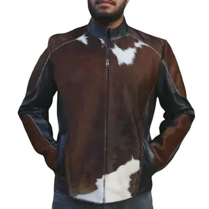 Handmade Genuine Cowhide Fur Leather Jacket - Natural Hair-On Cow Skin Fashion Jacket