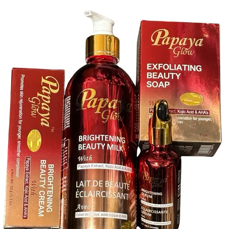 Papaya Glow Skincare Set - Beauty Milk, Cream, Soap, Serum with Skin Repair & Moisturizing Benefits for Daily Use