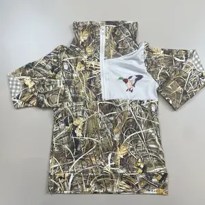 Kids Grassland Camo Half Zip Mallard Duck Pullover Top Hunting Clothes