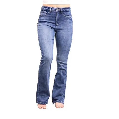Women's Jada High-Rise Tummy Control Bootcut Denim Jeans - Soft Spandex Fabric, Hip-Enhancing Fit, Functional Pockets, 3 Inseams, Lady's Bottom, Short Option