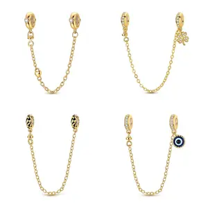 This MULA 14K gold-plated security bracelet features an evil eye/four-leaf clover/heart/leopard print pendant and is compatible with Pandora bracelets, making it the perfect gift for ladies and girls.