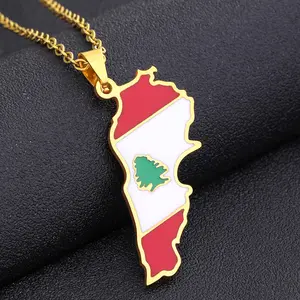 retro Lebanon oil drop map pendant necklace Creative map necklace men's and women's stainless steel couple necklace trend accessories