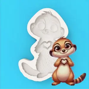 Fox Mole Timmy Heart Shape Silicone Mold, Cartoon Standing Ears Fine Tail Feature, Chocolate Fondant Making Mold