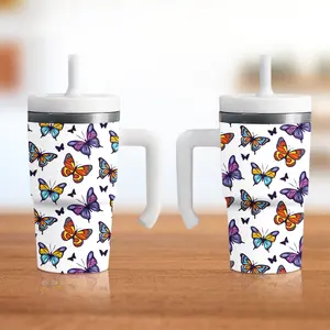 Butterfly Spill-Proof 20oz Tumbler with Double-Walled Stainless Steel Construction & Kid-Friendly Silicone Straw for Worry-Free Hydration