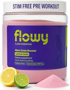 flowy Stim Free Pre Workout – Nitric Oxide Booster for Men & Women | All Natural, Hydration, Non Stimulant Pump, Caffeine-Free, Electrolytes Healthcare Fitness