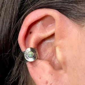 Sterling Silver 4mm Turquoise Ear Cuff • 40 Cal Bullet Slice • No‑Piercing Faux Conch