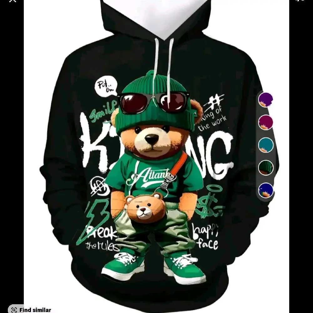 Hood Bear Sweater - Black Hoodie with Green Bear Design and Sunglasses Accessory