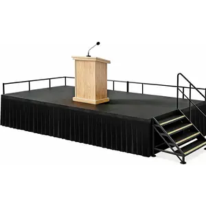 16 Ft X 28 Inch Black Wrinkle-Free Portable Pleated Ruffle Stage Skirt, Free Cutting Length Platform Skirting for Wedding Events and Performances