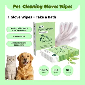 WLP Pet Glove Wipes for Dogs & Cats, Rinse-Free Dry Bath Towel, Cleansing, Deodorizing, Moisturizing, Hypoallergenic, Grooming Pet Wipes
