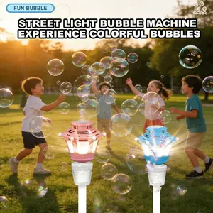 New Powerful Bubble Machine for Yard (includes 90ML Bubble Liquid), Dual-Head Fixed, Adjustable Height, Outdoor Music Light Toy