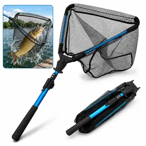 Foldable Fishing Net, Lightweight & Strong Landing Net with Non-Slip Elastomer Handle, Large Fish Landing Net Kayak/Fishpond/Saltwater Extendable, Fishing Stuff- Gift for Men